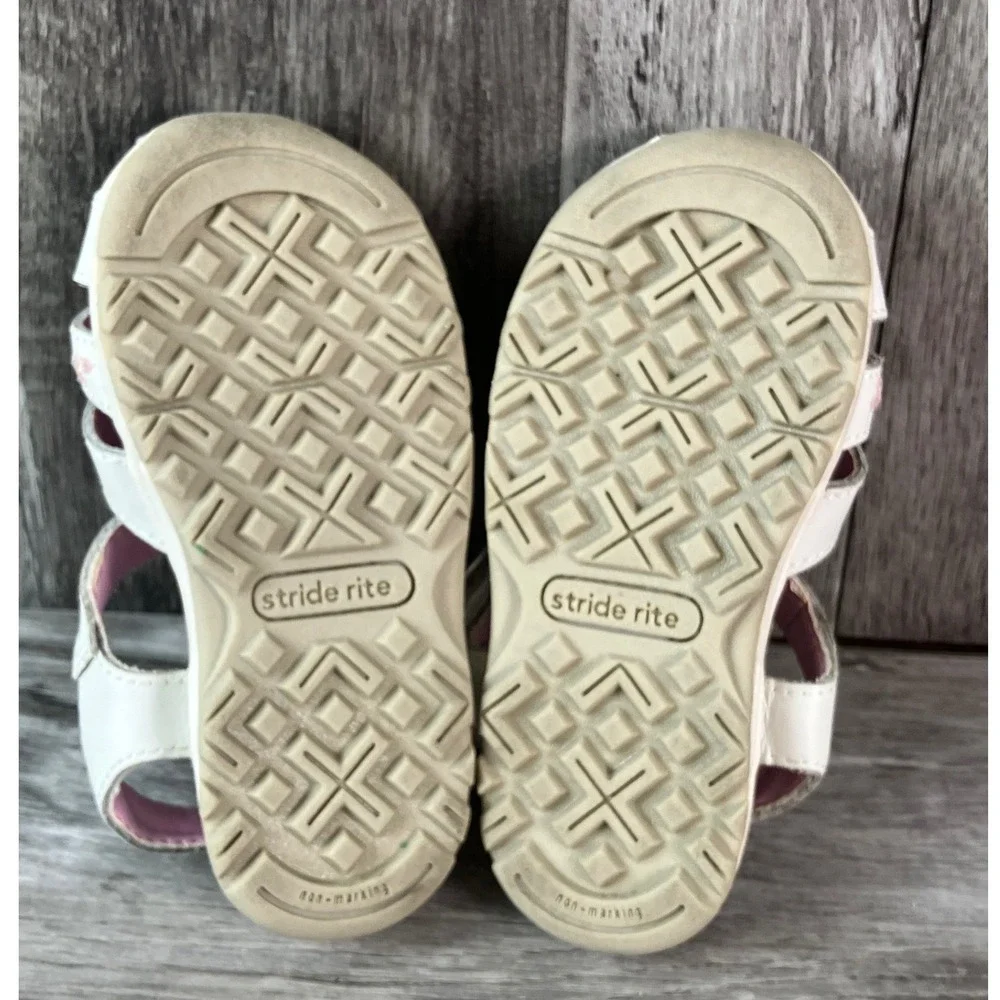 Stride Rite Cozumel Girls White Leather Floral Fisherman Sandals 6W BG18980